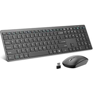 Wireless Keyboard Mouse Set Full Size Silent Slim 2.4G USB Aluminum Alloy Frame